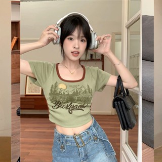 เสื้อยืดคอกลม แขนสั้น พิมพ์ลาย สวยหรู เหมาะกับฤดูร้อน สําหรับผู้หญิง