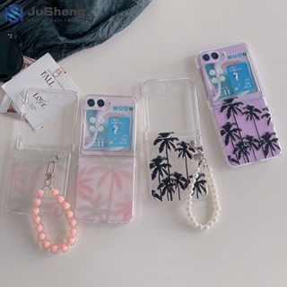 Jusheng เคสโทรศัพท์มือถือแฟชั่น ลายต้นมะพร้าว สีดํา สําหรับ Samsung Z Flip5