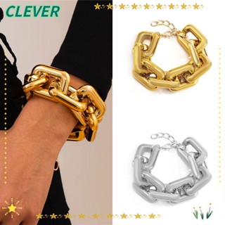 Clever สร้อยข้อมือโซ่หนา ทรงเรขาคณิต สไตล์ฮิปฮอป