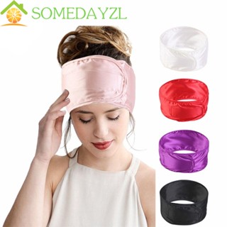 Somedayzl ผู้หญิง ผ้าไหมซาติน ที่คาดผม ปรับได้ สีพื้น สปา ที่คาดผม ผ้าขนหนู หวาน นุ่ม ยืดหยุ่น แต่งหน้า