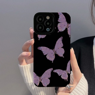 เคสโทรศัพท์มือถือแบบนิ่ม กันกระแทก กันรอยกล้อง ลายผีเสื้อสีม่วง หรูหรา สําหรับ IPhone 12 Pro Max X XR XS Max SE 7 Plus 8 Plus 11 Pro Max 13 Pro 14 Pro Max