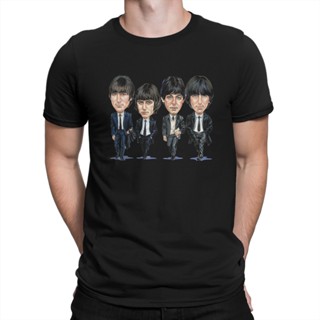 เสื้อยืดแขนสั้นVintage Art Poste การ์ตูนเสื้อยืดสำหรับชายรอบคอผ้าฝ้าย T เสื้อ Beatle หล่อที่ยอดเยี่ยมนักดนตรีแขนสั้น tee