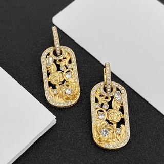 Versace ต่างหูเพชร แบรนด์ยาว หรูหรา เครื่องประดับ ดีไซน์สูง