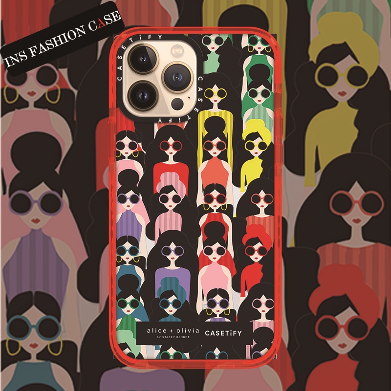 Casetify X olivia เคสโทรศัพท์มือถือแบบนิ่ม ใส กันกระแทก ลายฉลากแว่นตากันแดด เด็กผู้หญิง สีแดง สําหรับ iPhone 14 13 12 11 Pro MAX IX XS MAX XR 6 6s 7 8 Plus