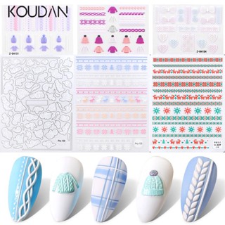 Koudan สติกเกอร์เจล ลายการ์ตูนกวางเอลก์ เกล็ดหิมะ 5D สีขาว สําหรับตกแต่งเล็บเจล