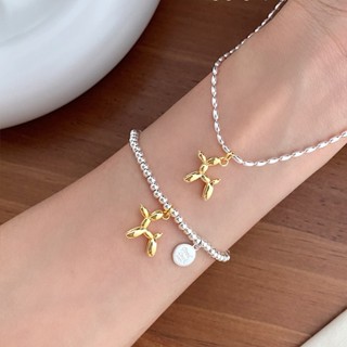 Xiya สร้อยคอ สร้อยข้อมือ จี้ลูกโป่งน่ารัก ยืดหยุ่น ทรงกลม ประดับลูกปัด สีทอง สไตล์เกาหลี สําหรับสัตว์เลี้ยง สุนัข