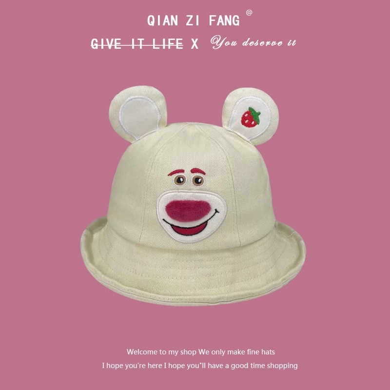 Gt2 Lotso หมวกบังแดด กันแดด กันลม ระบายอากาศ ลายหมีสตรอเบอร์รี่ เหมาะกับฤดูใบไม้ผลิ ฤดูร้อน กลางแจ้ง