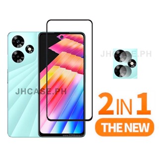 2 in 1 ฟิล์มกระจก Infinix Hot 30 กระจกนิรภัยเต็มแผ่นกันรอยหน้าจอพร้อมตัวป้องกันกล้อง Infinix Smart 7 Hot 30i 6 Plus HD S5 Hot 11s NFC 10s 12i 10i Note 12 G96 10 Pro Hot 11 2022