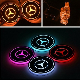 แผ่นรองแก้วน้ํา ภายในรถยนต์ มีไฟ LED อุปกรณ์เสริม สําหรับ Mercedes Benz AMG 2 ชิ้น