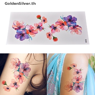 Goldensilver สติกเกอร์รอยสักชั่วคราว กันน้ํา ลายกล้วยไม้ สีเงิน DIY TH