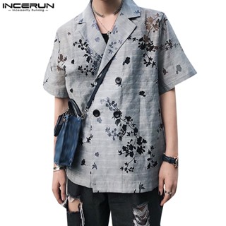 Incerun เสื้อเชิ้ตลําลอง แขนสั้น พิมพ์ลายชนเผ่า สําหรับผู้ชาย