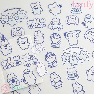 Lanfy สติ๊กเกอร์กระดาษลายสัตว์น่ารักสีฟ้าสําหรับตกแต่งไดอารี่ Kawaii