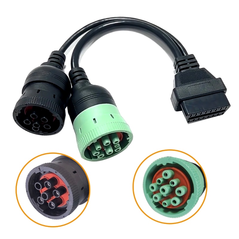 WIN 9 Pin และ 6 Pin Y-Cable to OBD 2 Extension Splitter 9 Pin J1939 6Pin J1708 ถึง 16 Pin อะแดปเตอร์