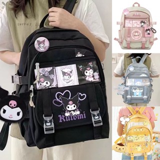 SANRIO กระเป๋าเป้สะพายหลัง กระเป๋านักเรียน ผ้าแคนวาส ลายการ์ตูน Kuromi Cinnamon น่ารัก จุของได้เยอะ สไตล์เกาหลี สําหรับนักเรียน