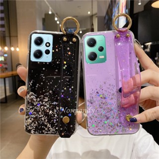 พร้อมส่ง เคสโทรศัพท์มือถือ ซิลิโคนนุ่ม TPU ใส ลายกลิตเตอร์ดาว พร้อมสายคล้องข้อมือ สําหรับ Xiaomi Redmi Note 12 Pro 12S 12 Pro+ Plus 4G 5G