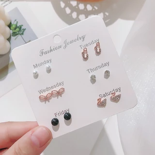 ส่งของทุกวันในไทย🧸 ต่างหู น่ารัก มินิมอล พร้อมส่ง ต่างหูเซ็ทละ 6 คู่ แฟชั่น เครื่องประดับสำหรับผู้หญิง
