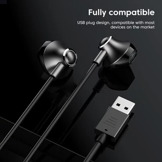 หูฟังอินเอียร์ แบบมีสาย USB 3 ม. พร้อมไมโครโฟนสเตอริโอ เบสหนัก สําหรับคอมพิวเตอร์ แท็บเล็ต โน้ตบุ๊ก เดสก์ท็อป ชุดหูฟังตัดเสียงรบกวน