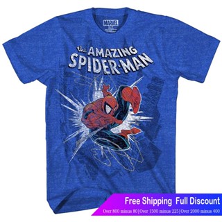 JKRเสื้อยืดผ้าฝ้ายพิมพ์ลาย ร์ตูนพิมพ์ฤดูร้อน ย์เสื้อยืด Marvel Boys Big Amazing Spider-Man T-Shirt Marvel Mens