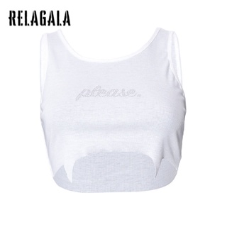 Relagala ใหม่ เสื้อยืดลําลอง แขนสั้น รัดรูป พิมพ์ลายตัวอักษร สีพื้น เซ็กซี่ แฟชั่นสําหรับสตรี 2023