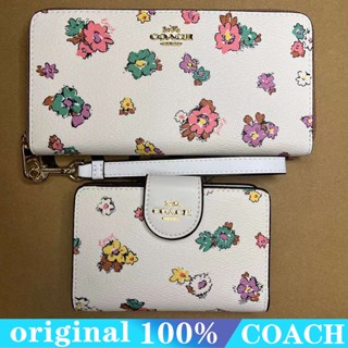 COACH c9957 Floral Print กระเป๋าสตางค์ผู้หญิง/แบบสั้น/แบบสแนป/แบบพับครึ่ง/ช่องใส่การ์ดหลายช่อง/แบบยาว