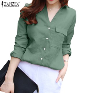 Zanzea เสื้อเชิ้ตลําลอง สีพื้น เรียบง่าย สําหรับผู้หญิง