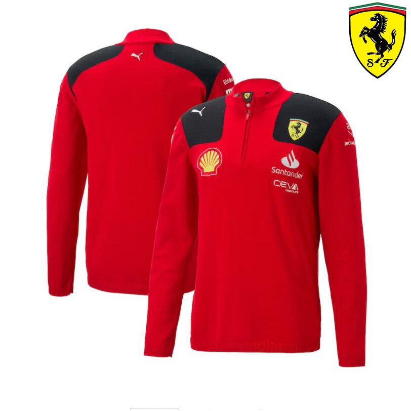 เสื้อโปโลแขนยาว ลายทีม F1 Scuderia Ferrari F1 แฟชั่นฤดูร้อน สําหรับผู้ชาย และผู้หญิง 2023