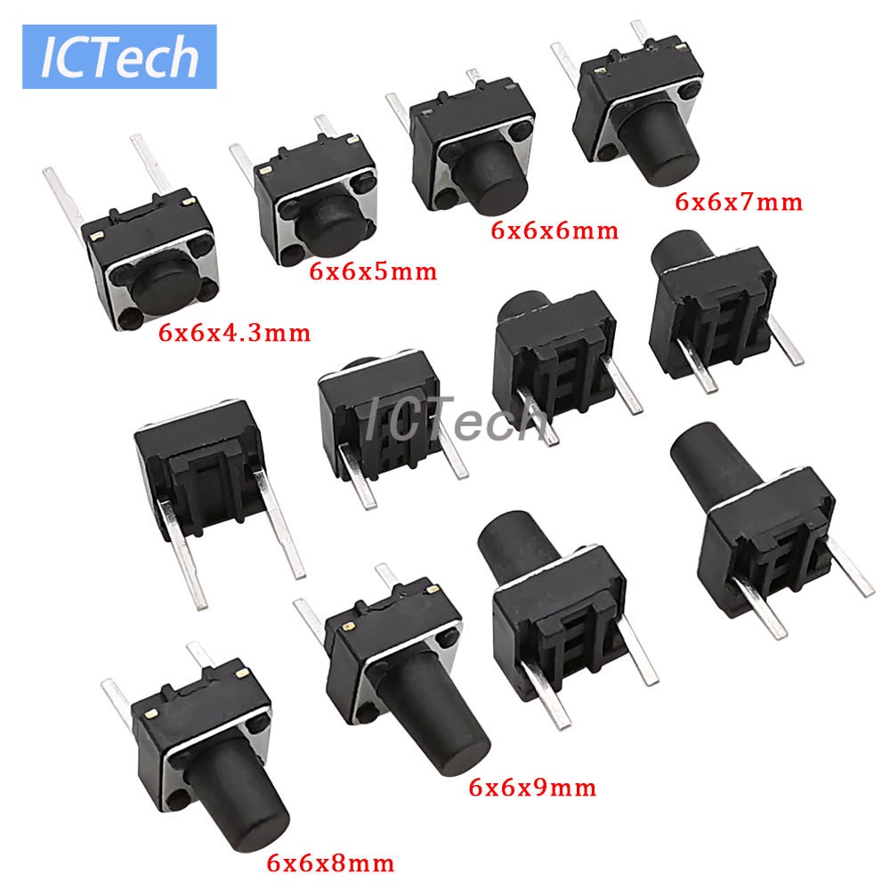 สวิตช์สัมผัสชั่วขณะ 2Pin DIP 6×64.3 5 6 7 8 9 10 มม. 6*6*4.3 มม. 5 มม. 6 มม. 7 มม. 8 มม. 9 มม. 10 มม. 2 Pin 20 ชิ้น – โปรปัง