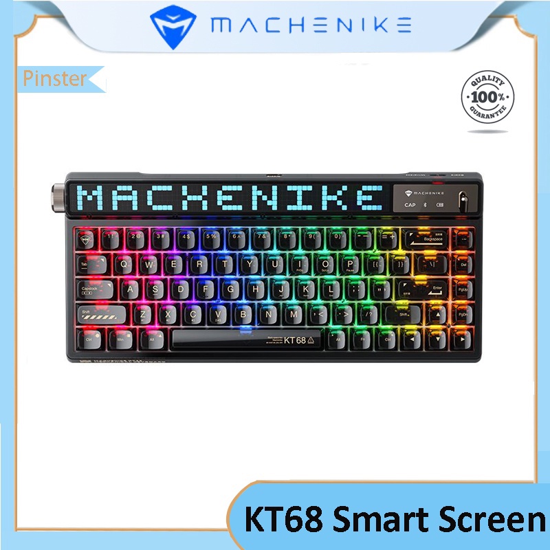 มีสินค้าในสต๊อก MACHENIKE KT68 Black Gold Smart Screen Mechanical Keyboard ไร้สายบลูทูธสามโหมด hot-s