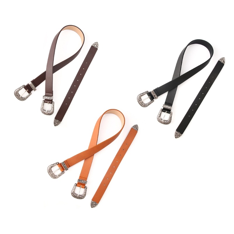 Whi Double-Buckle Western Belt Jean Cowboy Belt Vintage Western Belt เข็มขัดหนัง