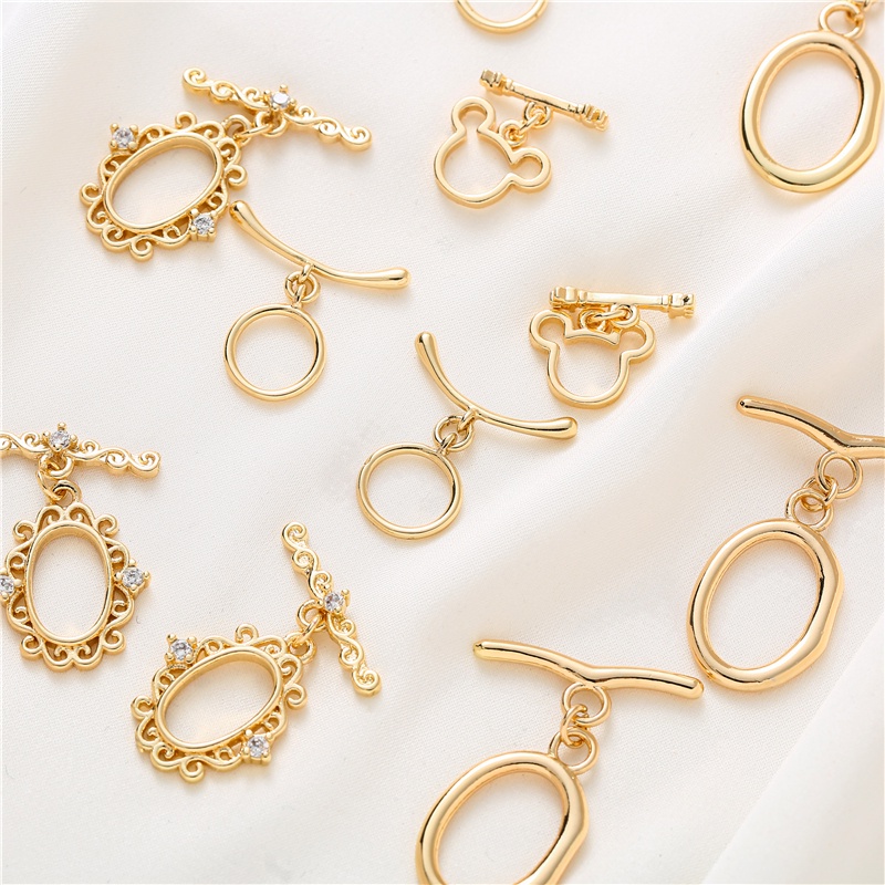 การเชื่อมต่อสิ้นสุดหัวเข็มขัด diy14K ทองแดง Clad สีทอง Retention Bear หัวเข็มขัดฝังเพทาย OT หัวเข็มขัดโค้ง Stick แหวนคู่