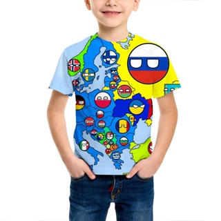 เสื้อยืดลําลอง แขนสั้น คอกลม พิมพ์ลาย Countryball Polandballs 3D แฟชั่นฤดูร้อน สไตล์ฮาราจูกุ สําหรับเด็ก