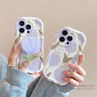 Iphone 14 Plus 14 13 12 11 Pro Max X Xr Xs Max 7 8 Plus เคสโทรศัพท์ สีม่วง ดอกทิวลิป + ขาตั้ง เคสโทรศัพท์ แบบนิ่ม