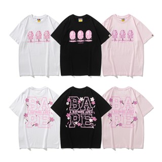 เสื้อยืด พิมพ์ลายดอกซากุระ Bape Fuji สีชมพู สไตล์ญี่ปุ่น