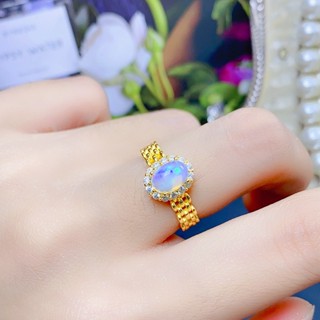 Meena Gems แหวนพลอยแท้โอปอล ตัวเรือนเงินแท้925 ชุบทอง แหวนพลอยแท้เสริมดวง พลอยประจำเดือนตุลาคม