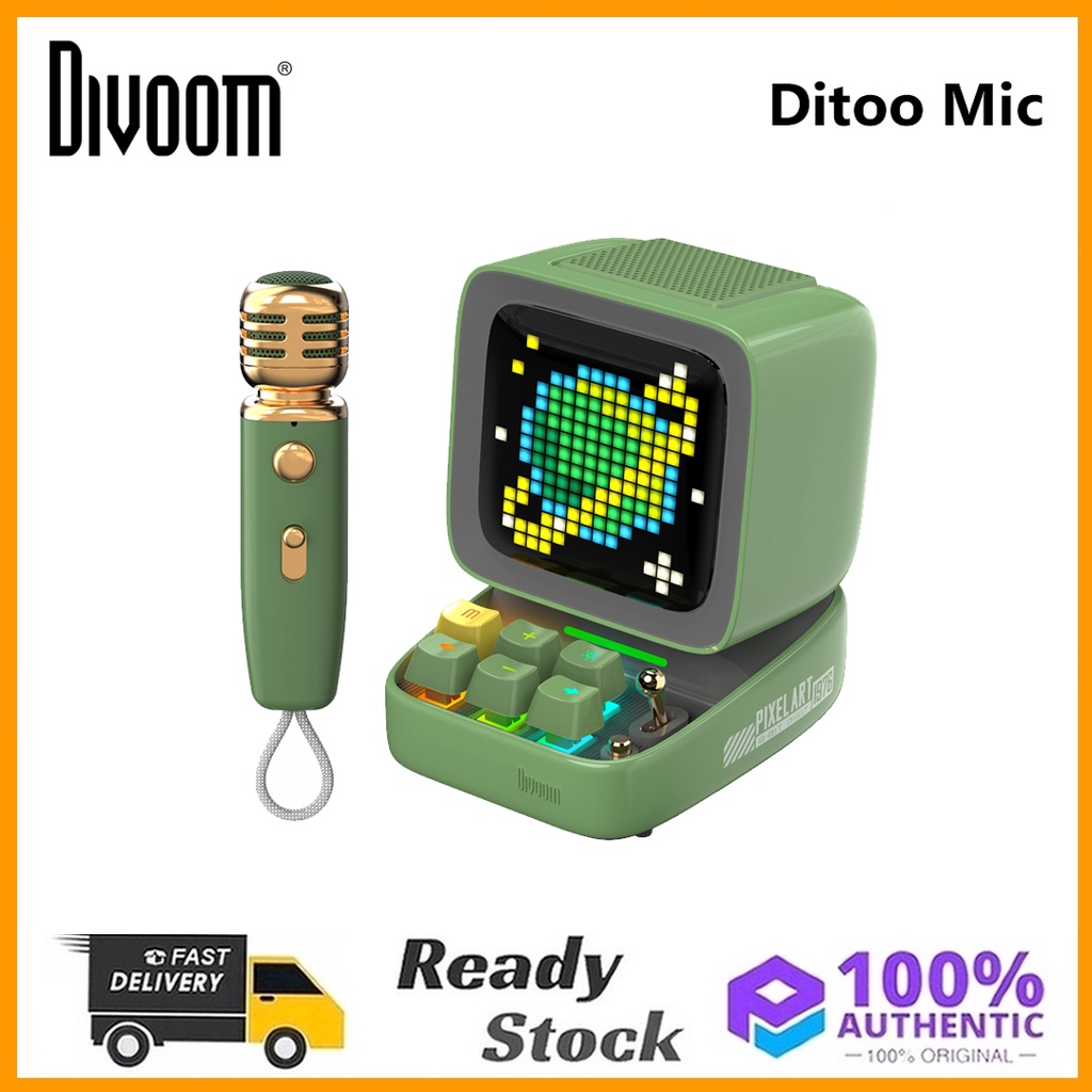 Divoom Ditoo Mic Pixel Art ลําโพงบลูทูธพกพาสําหรับพีซีพร้อมไมโครโฟนคาราโอเกะไร้สาย บลูทูธ 5.0 การออก