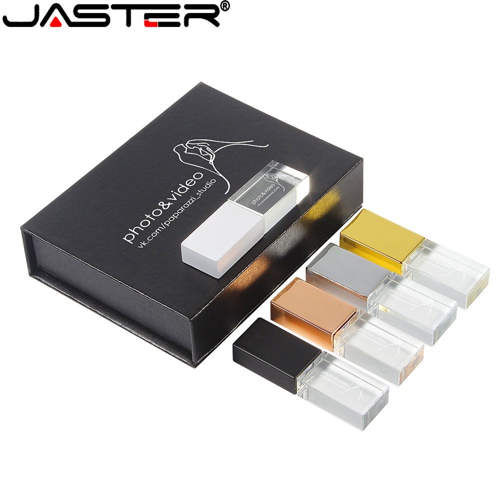 Jaster (โลโก้ที่กําหนดเองฟรี 1 ชิ้น) แฟลชไดรฟ์ USB 2.0 64GB คริสตัล + ไดรฟ์ปากกา สีดํา 32GB แฟลชไดรฟ์สตูดิโอถ่ายภาพ 16GB 3D เลเซอร์เพนไดรฟ์ 8GB หน่วยความจําการพิมพ์สี 4GB