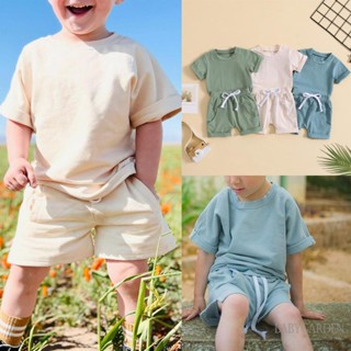 Babygarden-0-3 Years ชุดเสื้อยืดคอกลม แขนสั้น และกางเกงขาสั้น สีพื้น สําหรับเด็กผู้ชาย 2 ชิ้น