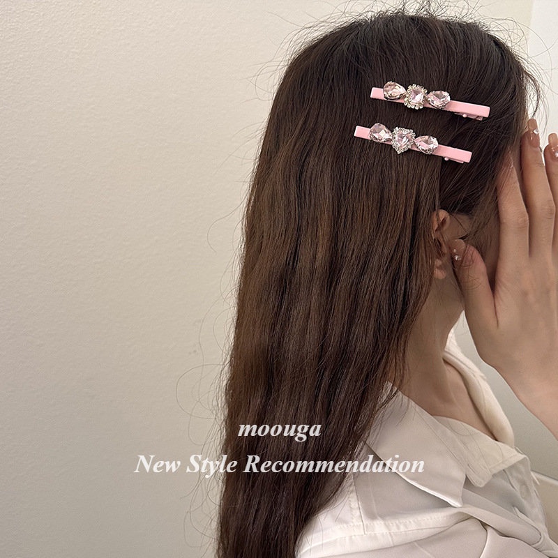 Moouga/sweetheart กิ๊บติดผม รูปหัวใจ ประดับพลอยเทียม สีชมพู เข้ากับทุกการแต่งกาย แฟชั่นฤดูร้อน สไตล์เกาหลี สําหรับผู้หญิง