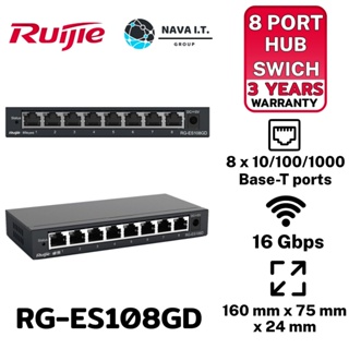 COINSคืน15%⚡FB9JMZV6⚡ RUIJIE RG-ES108GD 8-PORT 10/100/1000MBPS UNMANAGED NON-POE SWITCH รับประกัน 3ปี