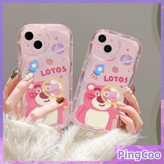 สำหรับ iPhone 11 เคสไอโฟนขอบโค้งคลื่นเคส TPU เคสนิ่มกันกระแทกป้องกันกล้องหมีสีชมพูน่ารักเข้ากันได้กับ iPhone 14 13 Pro max 12 Pro Max 11 xr xs max 7 8Plus