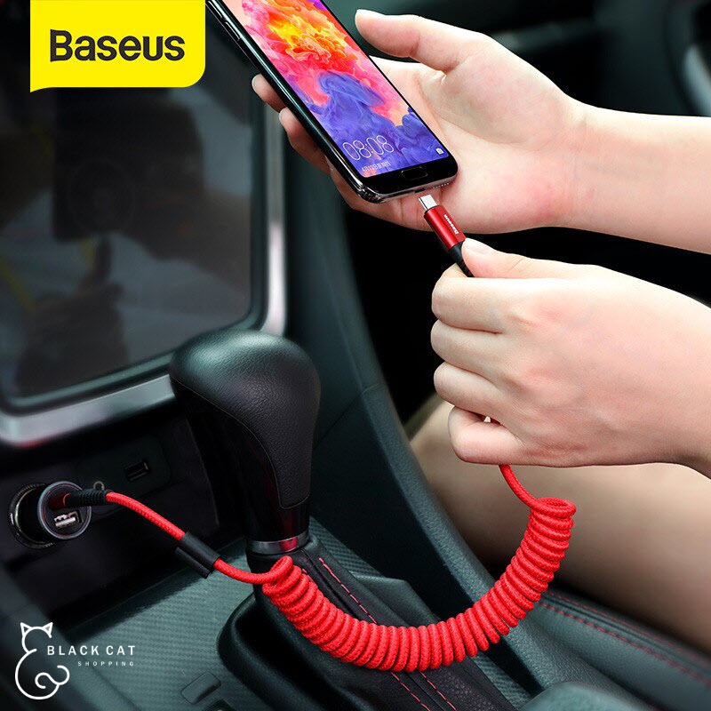 พร้อมส่ง Baseus สายชาร์จในรถ สายถักแบบขด ยืดได้ 1 เมตร สายชาร์จ LN Cable TypeC Retractable