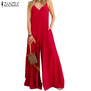 ZANZEA Women Party Holiday V-Neck Halter Wide Leg Pants With Pockets Jumpsuits