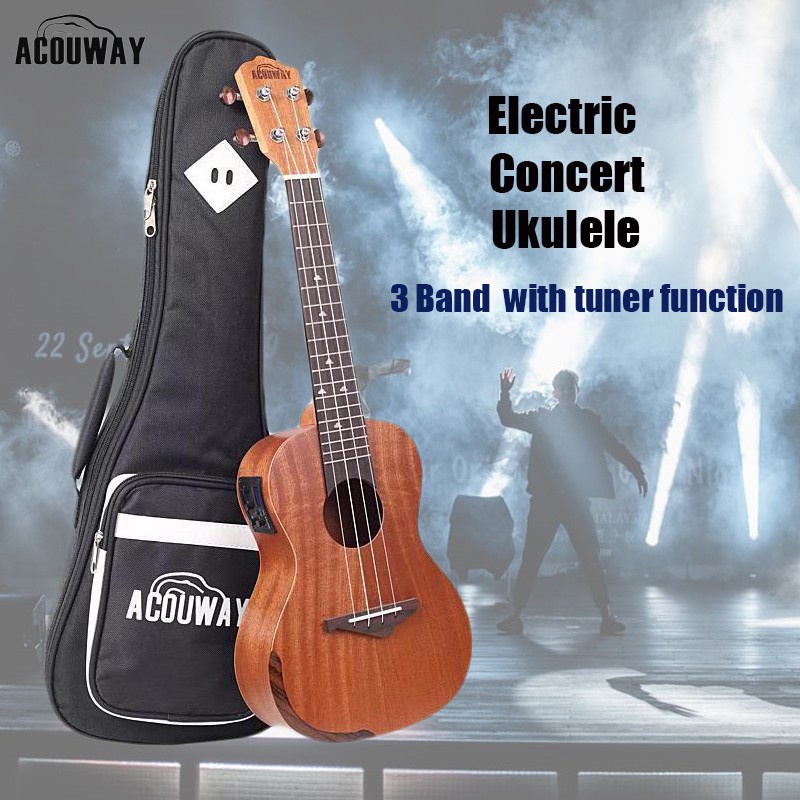 [จัดส่งในพื้นที่] Acouway อูคูเลเล่ไฟฟ้า 24/26 นิ้ว พร้อมจูนเนอร์ 3 สาย Eq concert tenor ukulele