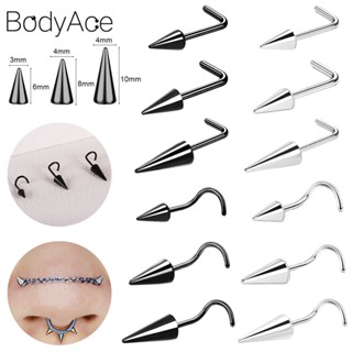 Bodyace 1 ชิ้น เหล็กสเตนเลส เจาะรูจมูก เข็มสีดํา กรวย จมูก กระดุม เจาะจมูก ยาว หนาม แหวนจมูก