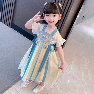 ชุดเด็กหญิง Hanfu ฤดูร้อน 2023 เด็กใหม่สไตล์จีนชุดเครื่องแต่งกายโบราณชุดเจ้าหญิงสไตล์ตะวันตก