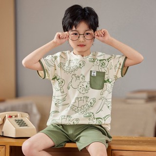 Summer new childrens cute cartoon bear home clothes short sleeve cotton childrens pajamas