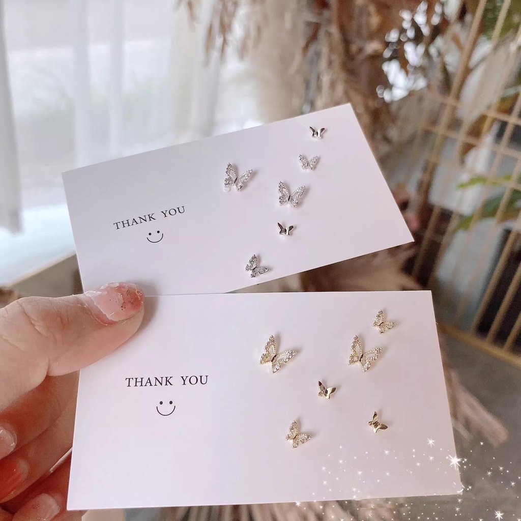 Ay(cn) ชุดต่างหูสตั๊ด คริสตัล รูปผีเสื้อ สีทอง สีเงิน หรูหรา เครื่องประดับ สําหรับผู้หญิง 6 ชิ้น ต่อชุด
