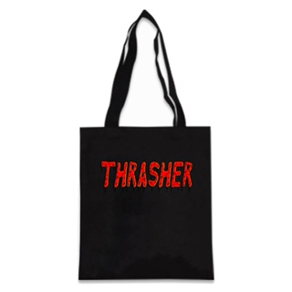 Thrasher กระเป๋าเดินทาง ผ้าแคนวาส ทรงโท้ท สีแดง สีดํา สีขาว เหมาะกับของขวัญ แฟชั่นสําหรับผู้หญิง DIY