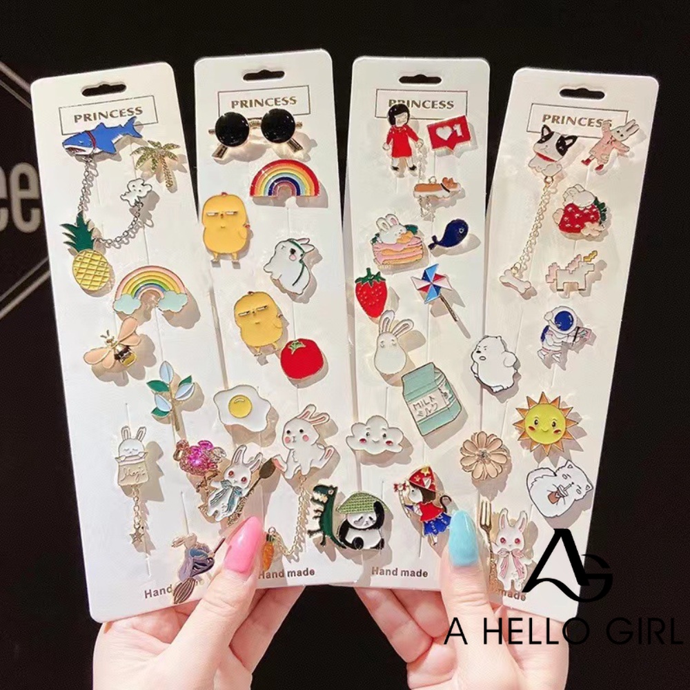A HELLO GIRL เข็มกลัดโลหะ ลายการ์ตูนน่ารัก ขนาดเล็ก แบบสร้างสรรค์ อุปกรณ์เสริม สําหรับเด็กผู้หญิง