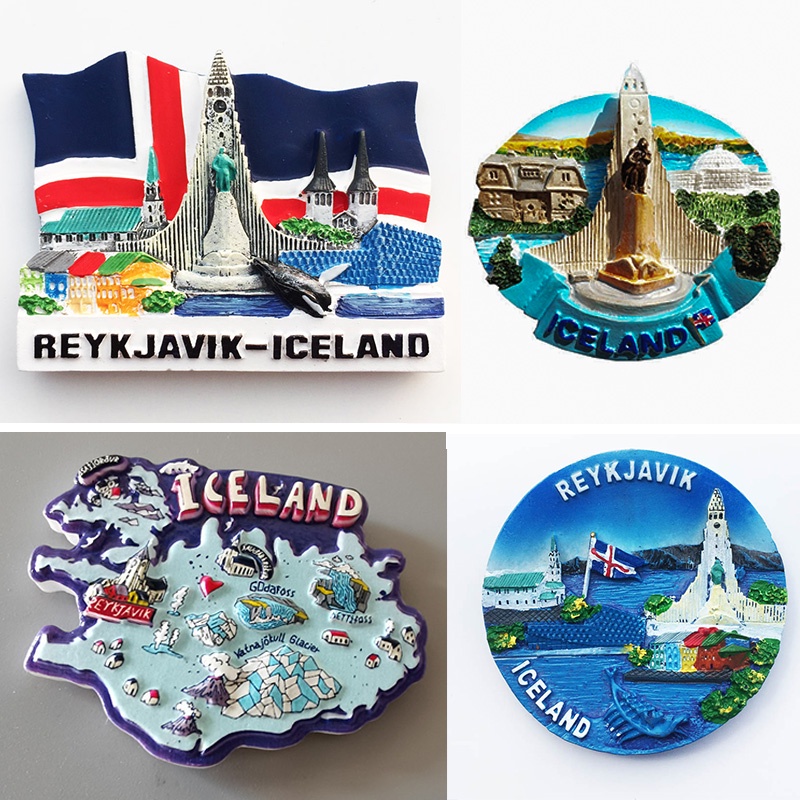[NINA Shop ]Iceland Reykjavik การท่องเที่ยวของที่ระลึกตู้เย็นแม่เหล็กธงชาติ Landmark Fin Whale ทาสีแม่เหล็กตู้เย็นสติกเกอร์ตกแต่งบ้าน